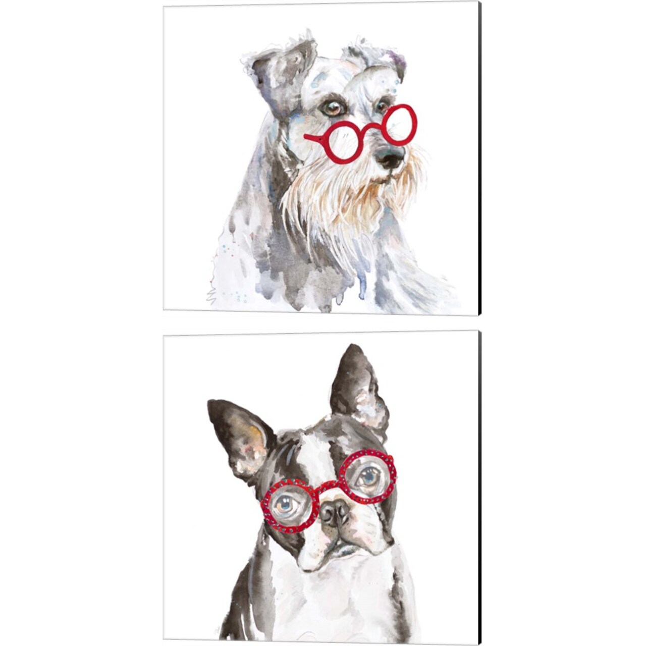 Schnauzer & French Bulldog With Glasses by Patricia Pinto 14" x 14" Canvas Wall Art (Set of 2)